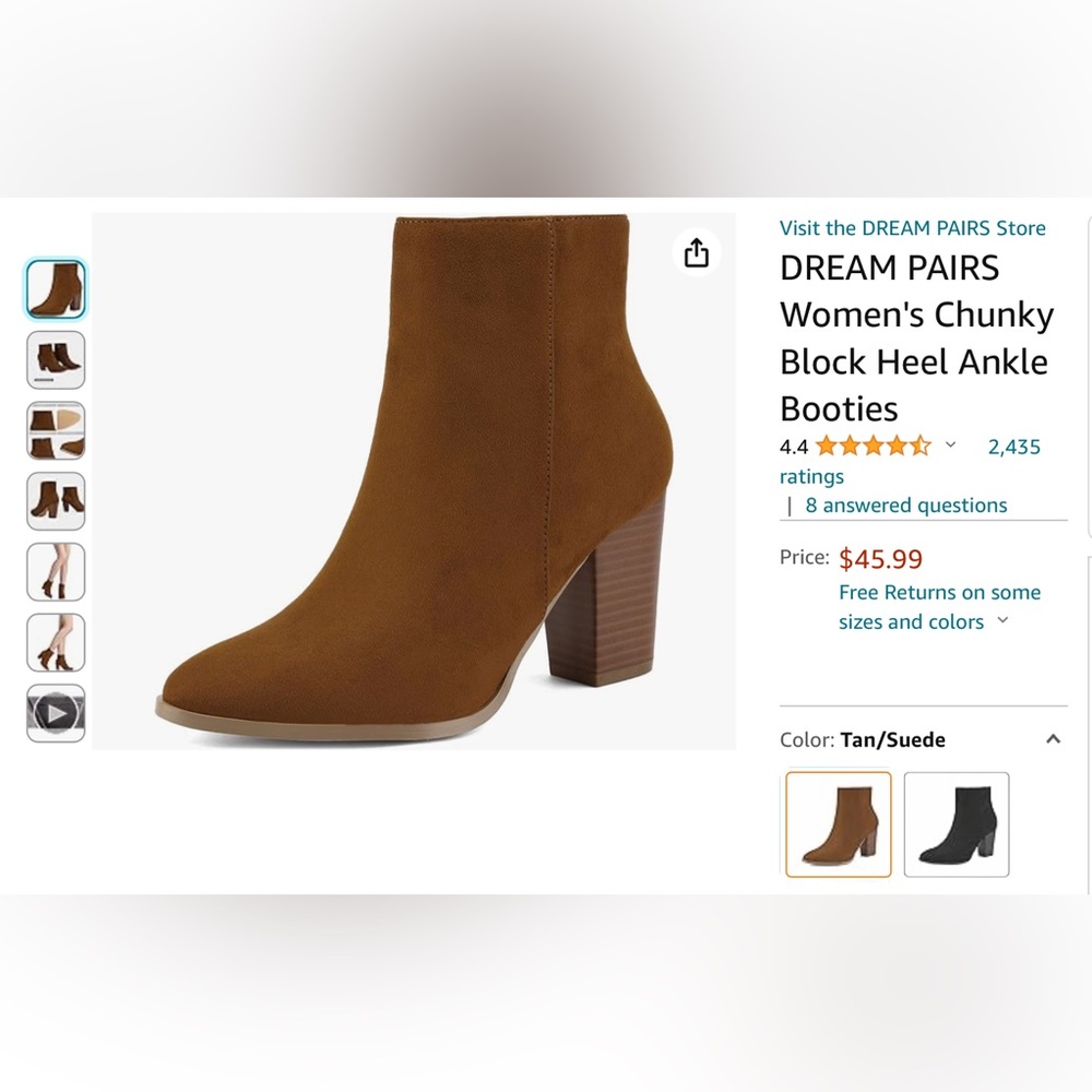 NWT Women’s Size 9 DREAM PAIRS Chunky Block Heel Ankle Booties Tan Suede
